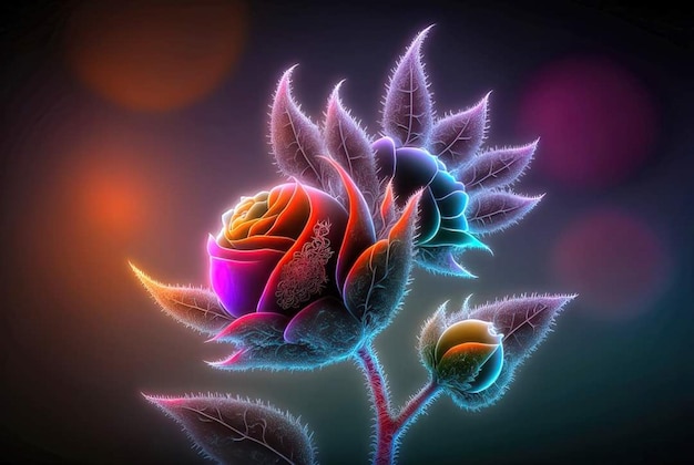 Un disegno colorato di un fiore con sopra la scritta "neon".