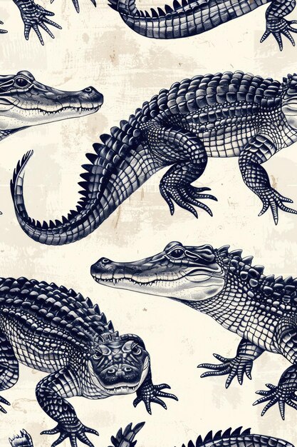 un disegno di alligatori con uno sfondo blu
