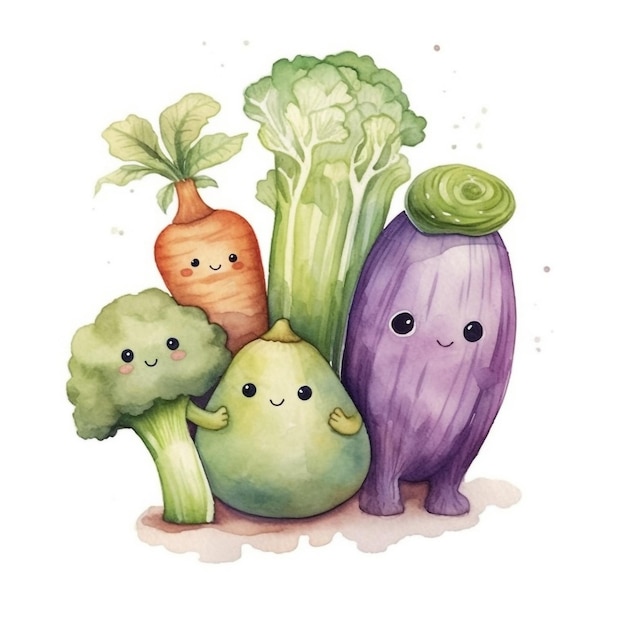 Un disegno di broccoli e cavolfiori con occhi e occhi.