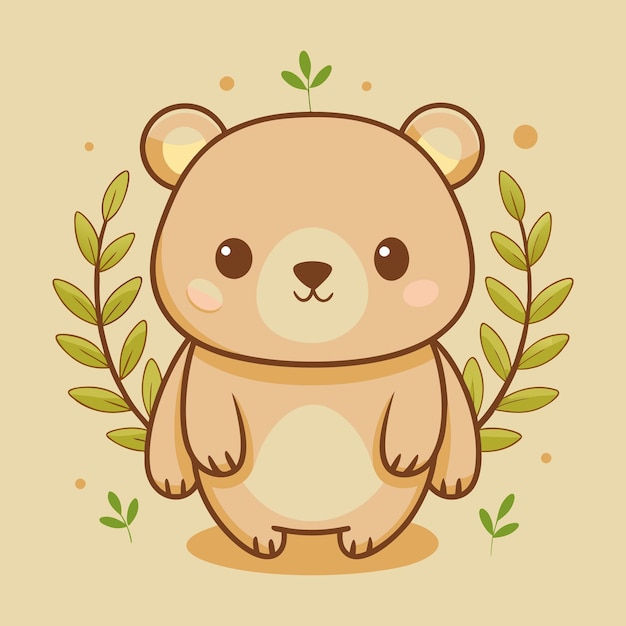un disegno di cartone animato di un orso con una pianta verde sullo sfondo