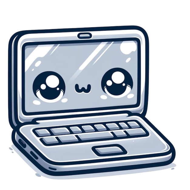 un disegno di cartone animato di un portatile con gli occhi e gli occhi sullo schermo