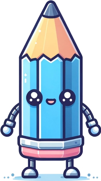 un disegno di cartone animato di un robot blu con una matita gialla