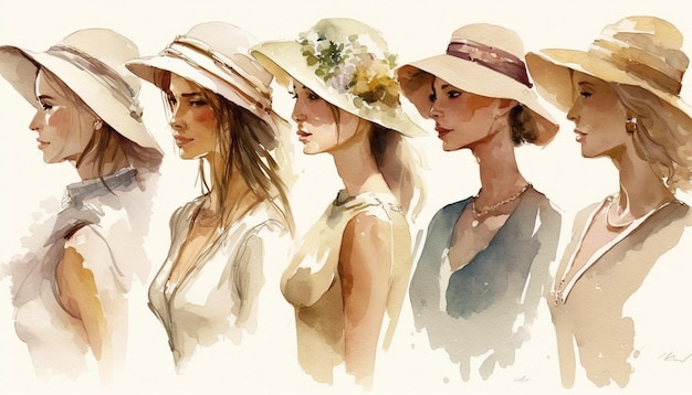 Un disegno di donne che indossano cappelli dell'azienda dell'azienda