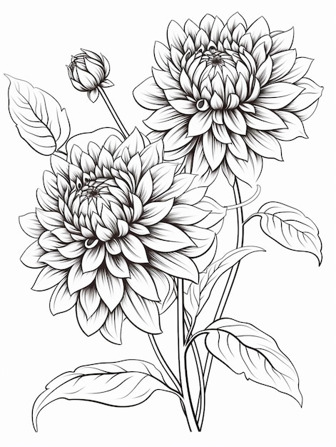 un disegno di due fiori con foglie su uno sfondo bianco