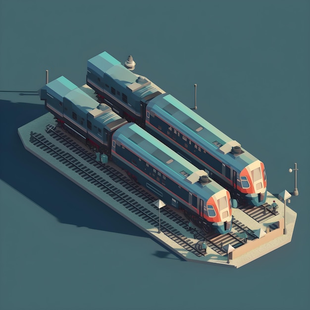 Un disegno di due treni in stile low poly