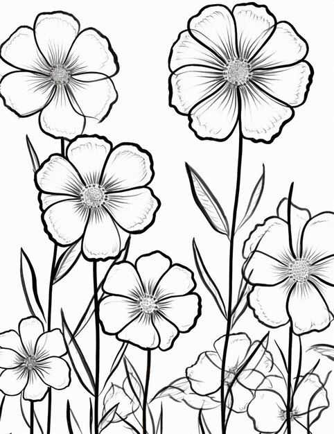 un disegno di fiori con foglie e gambi in bianco e nero
