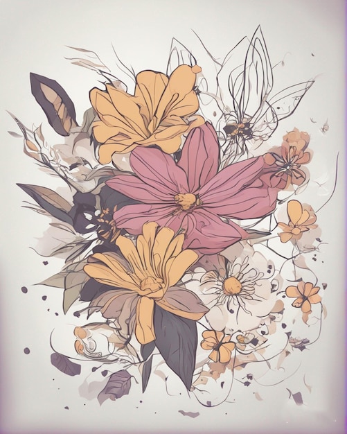 un disegno di fiori con l'immagine di un fiore Immagini di sfondi estetici carini