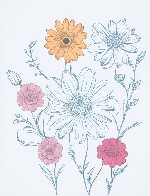 un disegno di fiori con sopra la scritta "margherite".