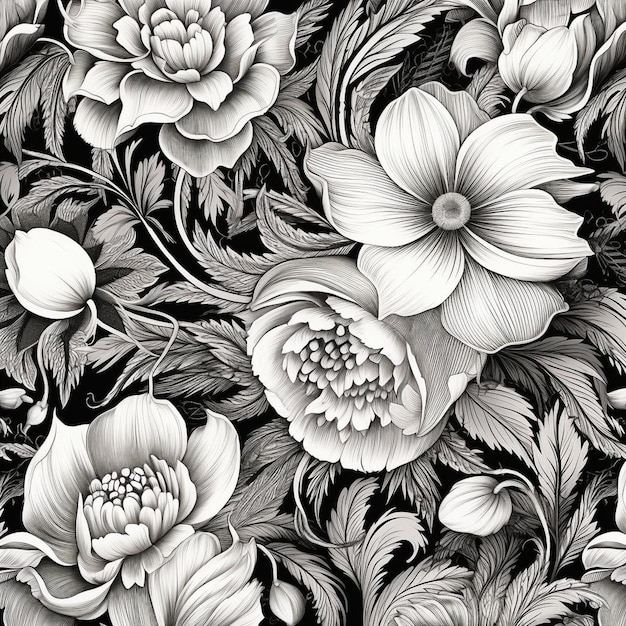 Un disegno di fiori in bianco e nero con la scritta "primavera".