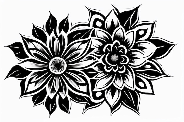 Un disegno di fiori in bianco e nero.