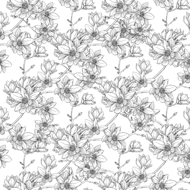 un disegno di fiori neri su uno sfondo bianco