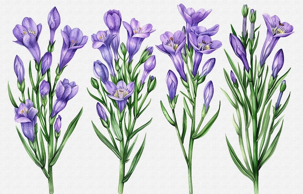 un disegno di fiori viola con un centro giallo