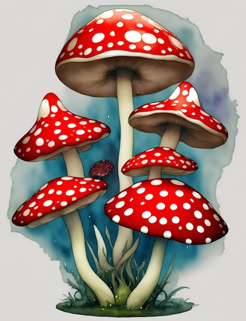 Un disegno di funghi con sopra la scritta "vola".