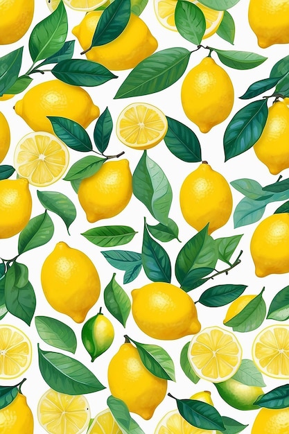 Un disegno di limoni e foglie su uno sfondo bianco generativo ai