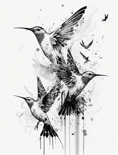 Un disegno di tre colibrì con sopra la parola colibrì.