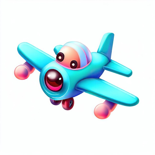 Un disegno di un aeroplano blu con una faccia che dice "la parola" sopra.