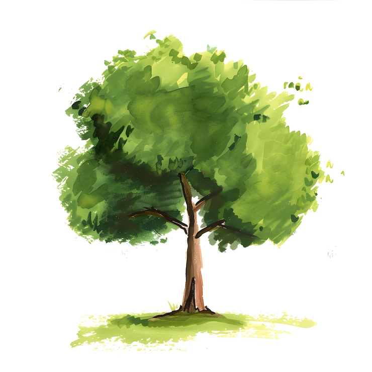 Foto un disegno di un albero con un albero verde al centro
