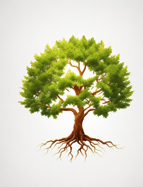 Un disegno di un albero con una radice che ha le radici esposte.