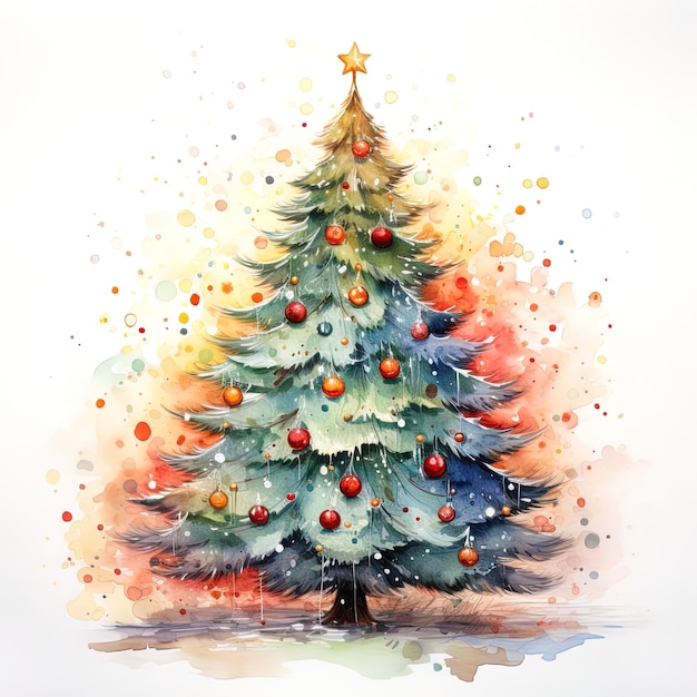 Un disegno di un albero di Natale con una stella sopra