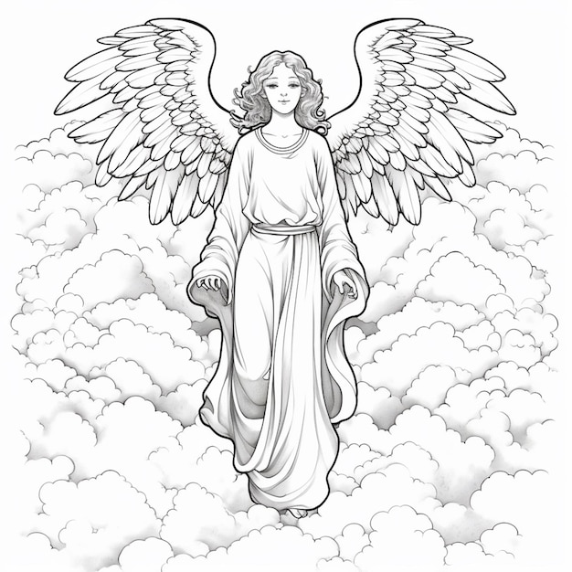 un disegno di un angelo nelle nuvole con un halo generativo ai