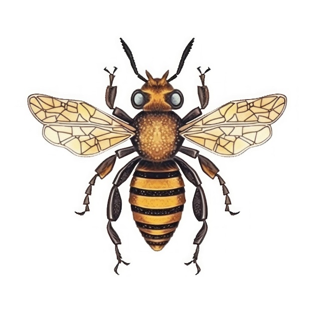 un disegno di un'ape con un corpo giallo e la parola api su di esso.