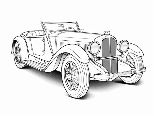 Un disegno di un'auto d'epoca con uno sfondo bianco ai generativo