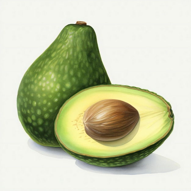 un disegno di un avocado con una metà di esso