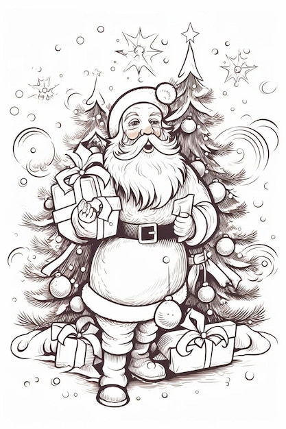 un disegno di un Babbo Natale che tiene un regalo