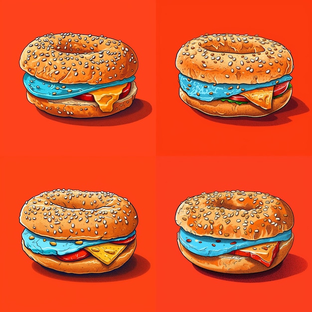 Un disegno di un bagel con sopra un gorgonzola