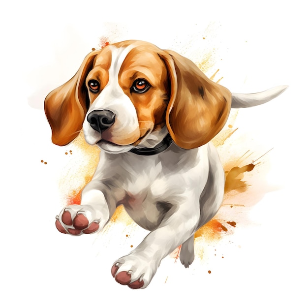 Un disegno di un beagle che corre con le zampe anteriori alzate.