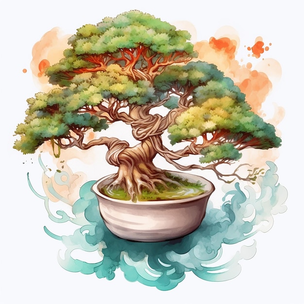 Un disegno di un bonsai in vaso