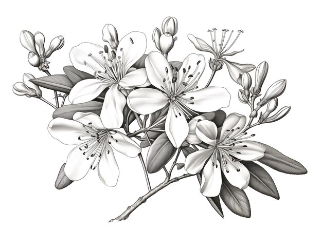 un disegno di un bouquet di fiori su un ramo generativo ai