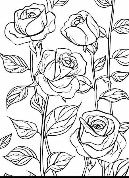 un disegno di un bouquet di rose con foglie su uno sfondo bianco generativo ai