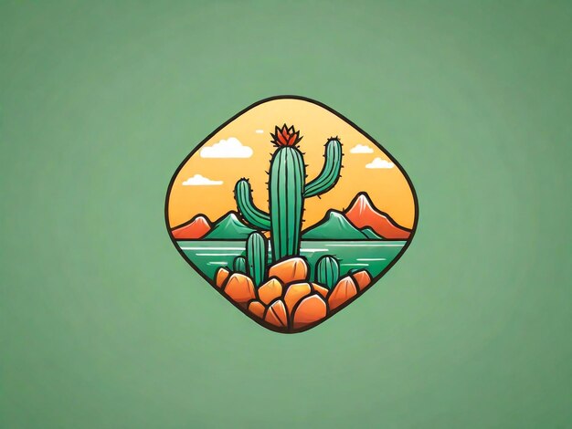 un disegno di un cactus e montagne sullo sfondo