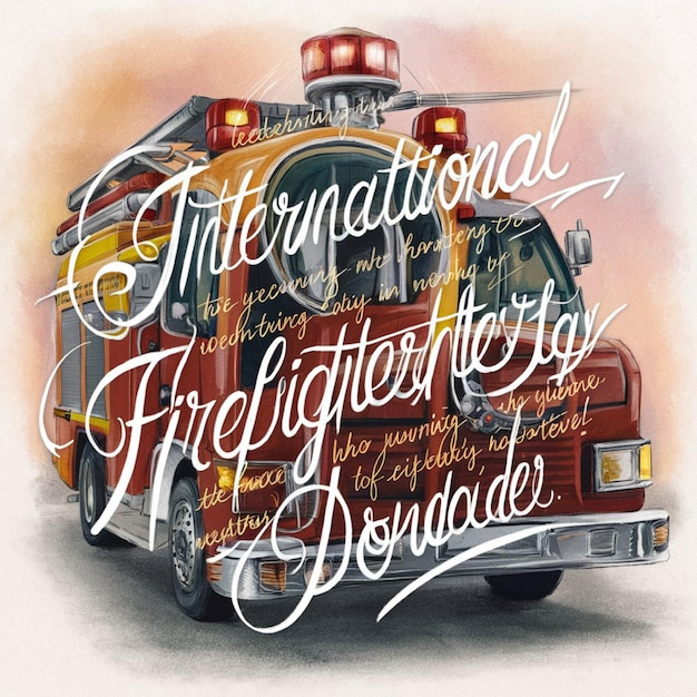 un disegno di un camion dei vigili del fuoco con le parole quote la parola quote in lettere bianche