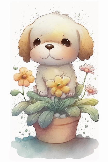 Un disegno di un cane con dei fiori dentro