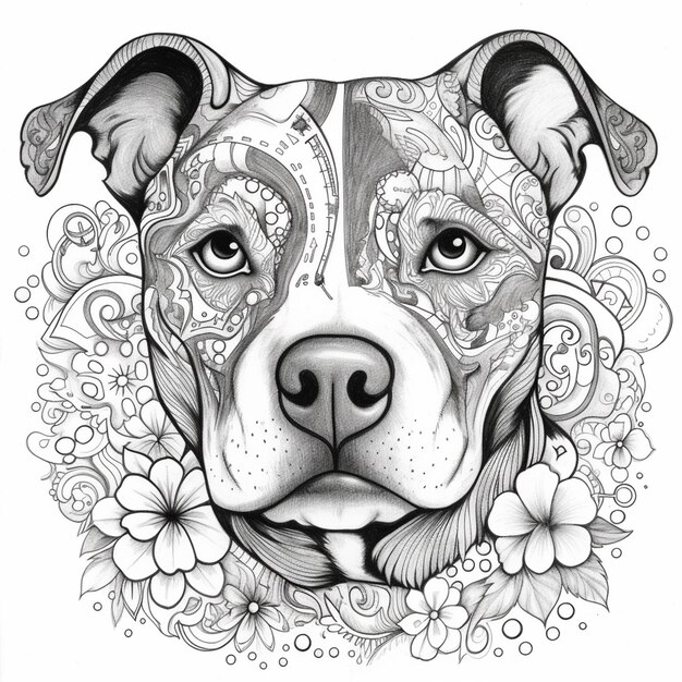 un disegno di un cane con un disegno floreale sulla sua faccia generativa ai
