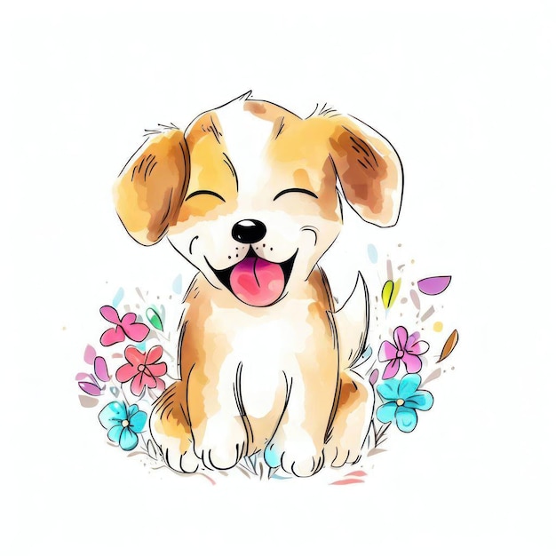 Un disegno di un cane con una lingua rosa che gli esce dalla bocca.