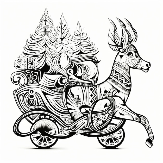 un disegno di un cavallo disegnato in stile decorativo con una carrozza generativa ai