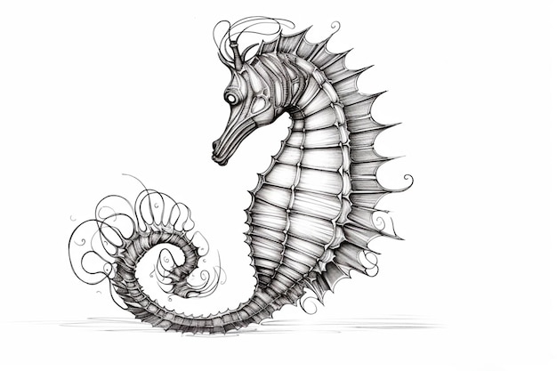 Un disegno di un cavalluccio marino con un disegno a spirale.