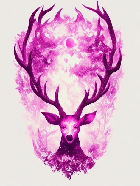 Un disegno di un cervo con uno sfondo viola e la parola cervo su di esso.