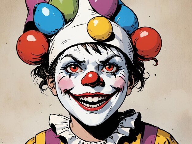 un disegno di un clown con una faccia di clown e le parole clown su di esso