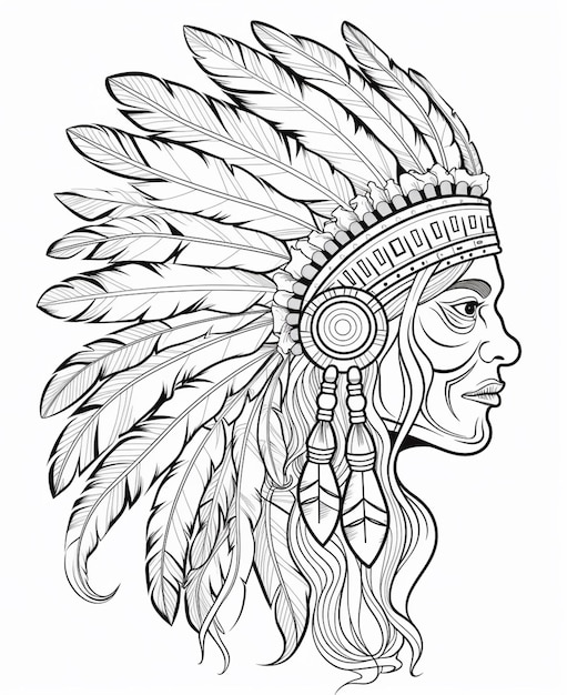 un disegno di un copricapo indiano nativo americano con piume generative ai