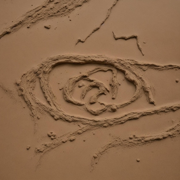 un disegno di un cuore nella sabbia con un disegnaggio di una persona nella sabbia
