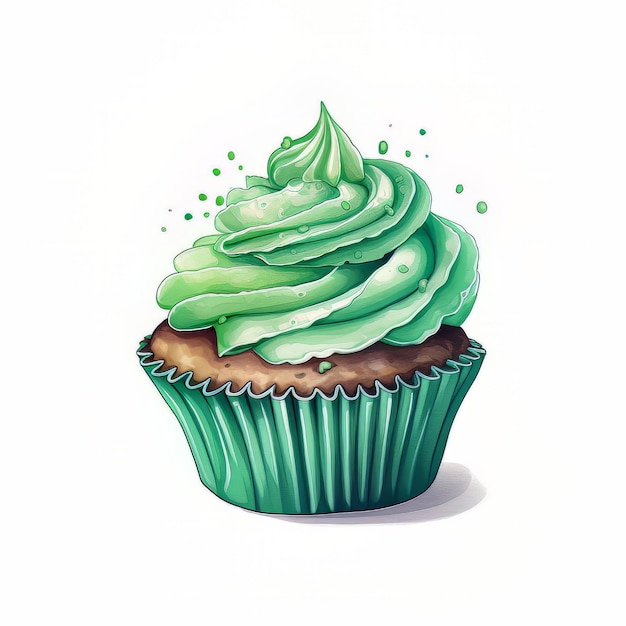 Un disegno di un cupcake con glassa verde e una spruzzatura di glassa.