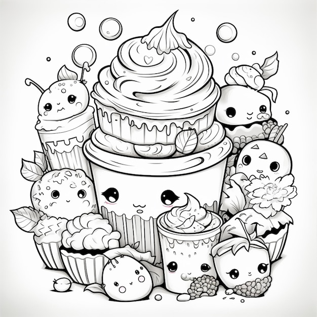 un disegno di un cupcake con molti condimenti diversi ai generativi