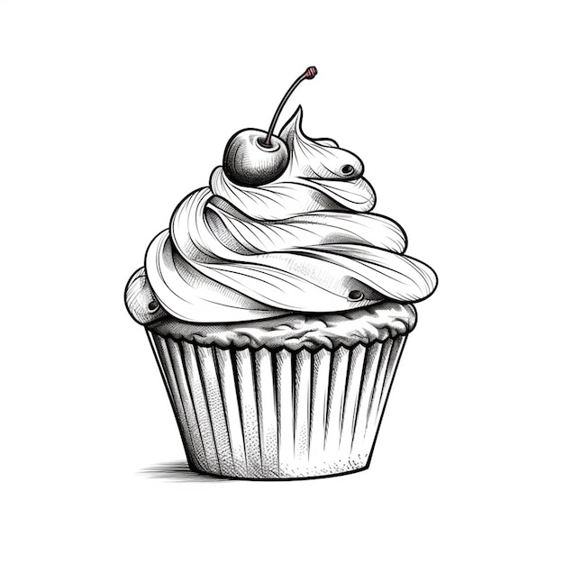 un disegno di un cupcake con una ciliegina sulla torta ai generativa