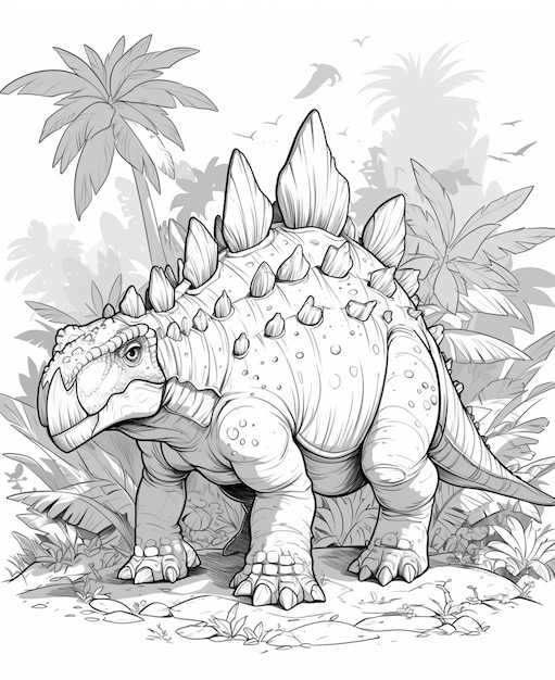 un disegno di un dinosauro con una grande testa e grandi corna generativo ai