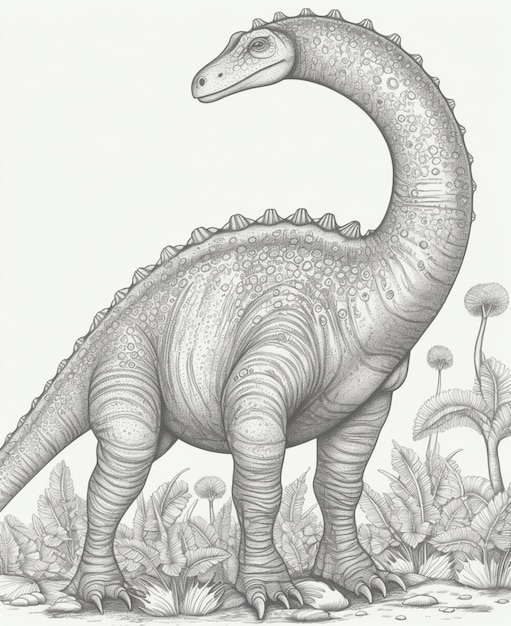 un disegno di un dinosauro in piedi in un campo di erba generativa ai