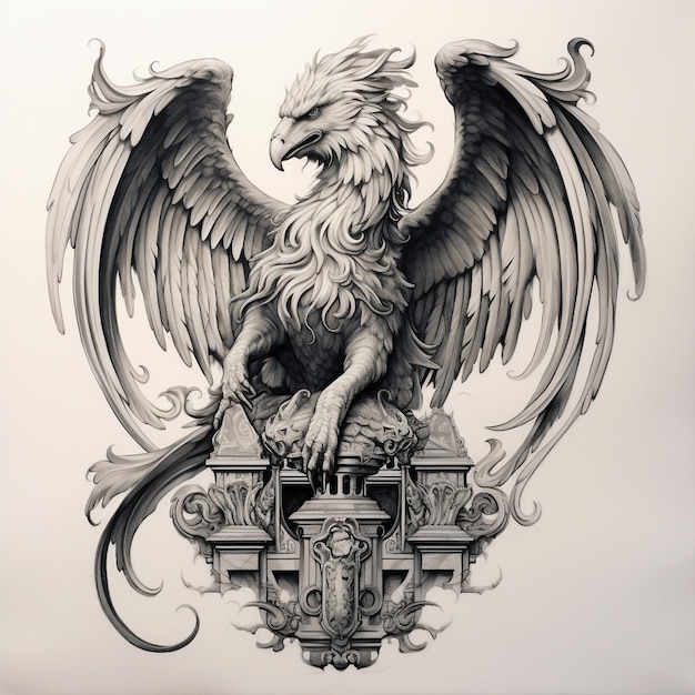 un disegno di un drago con un drago sulla schiena